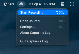 Captain's Log: Menu
