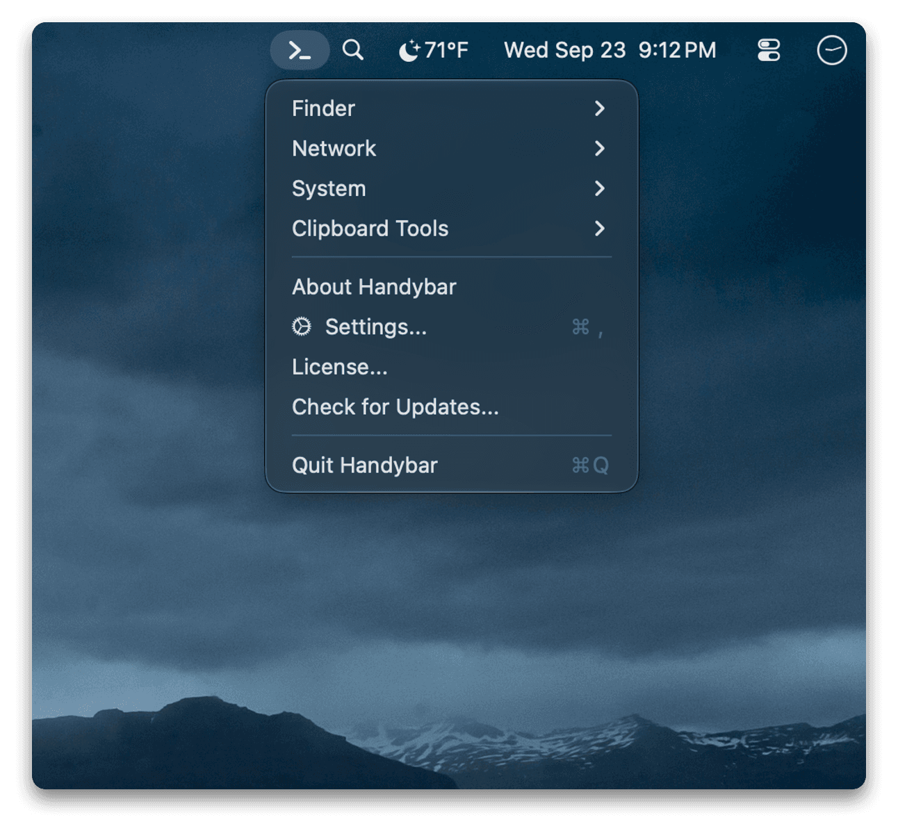 Handybar: Menu dark mode