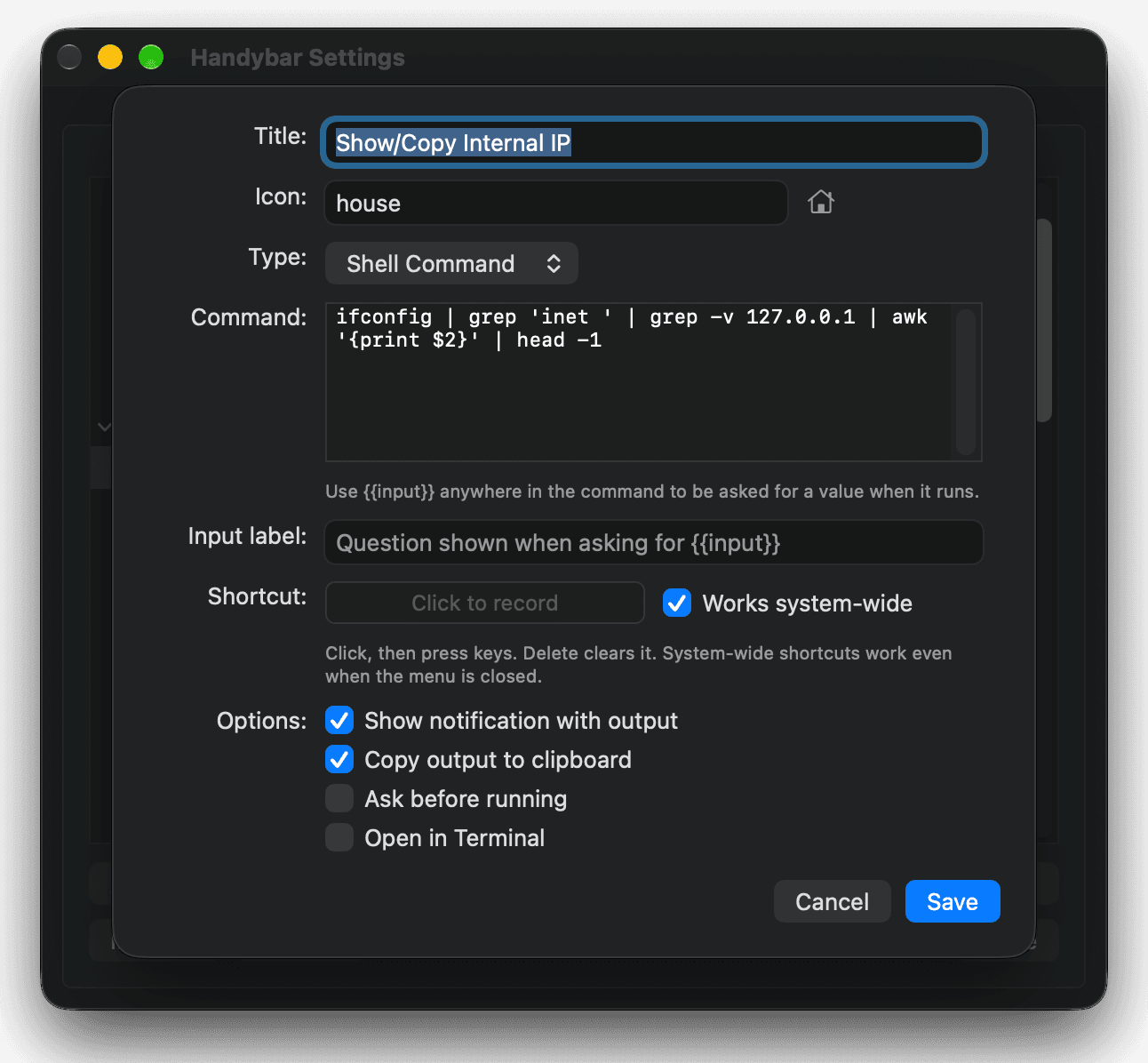 Handybar: Edit item dark mode