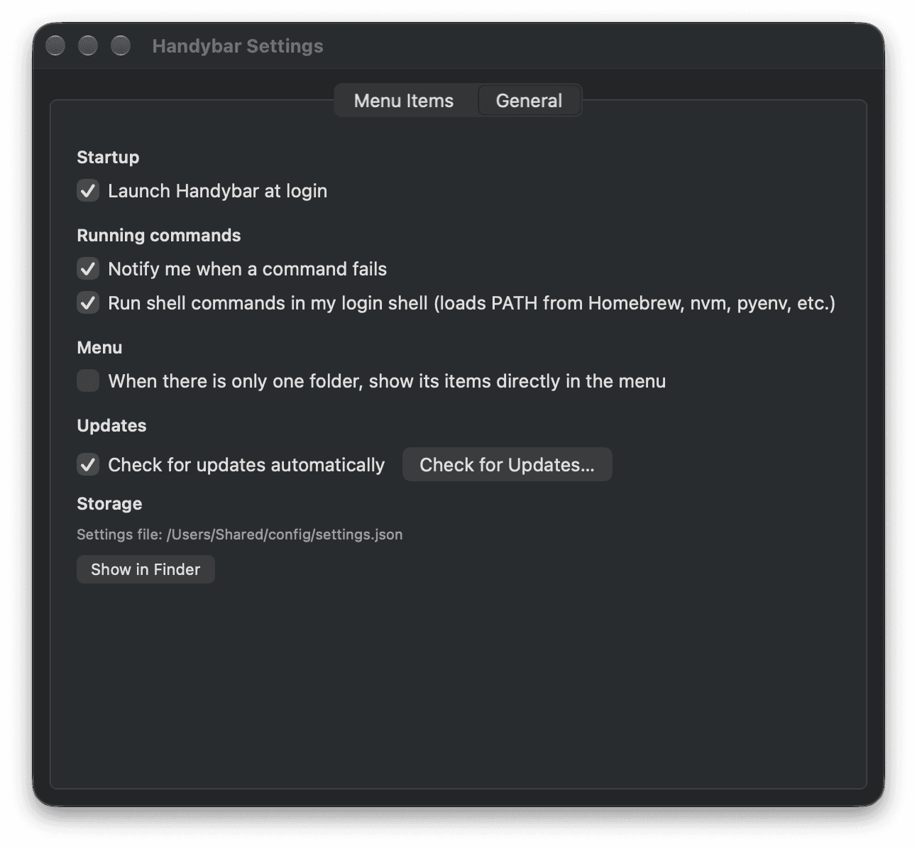 Handybar: General dark mode