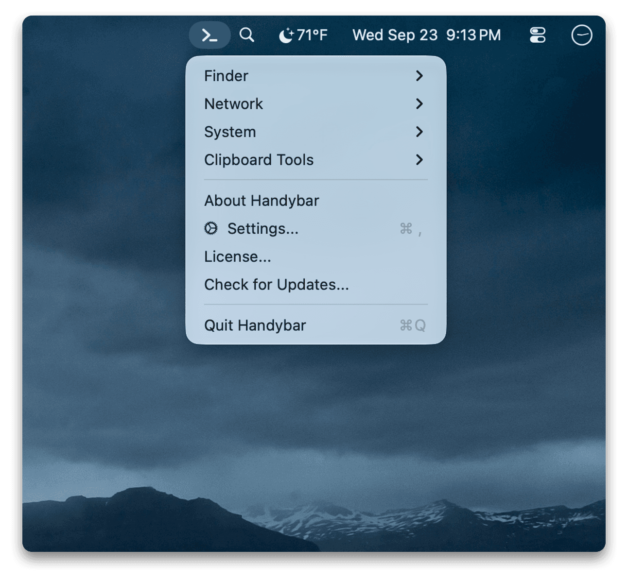 Handybar: Menu light mode
