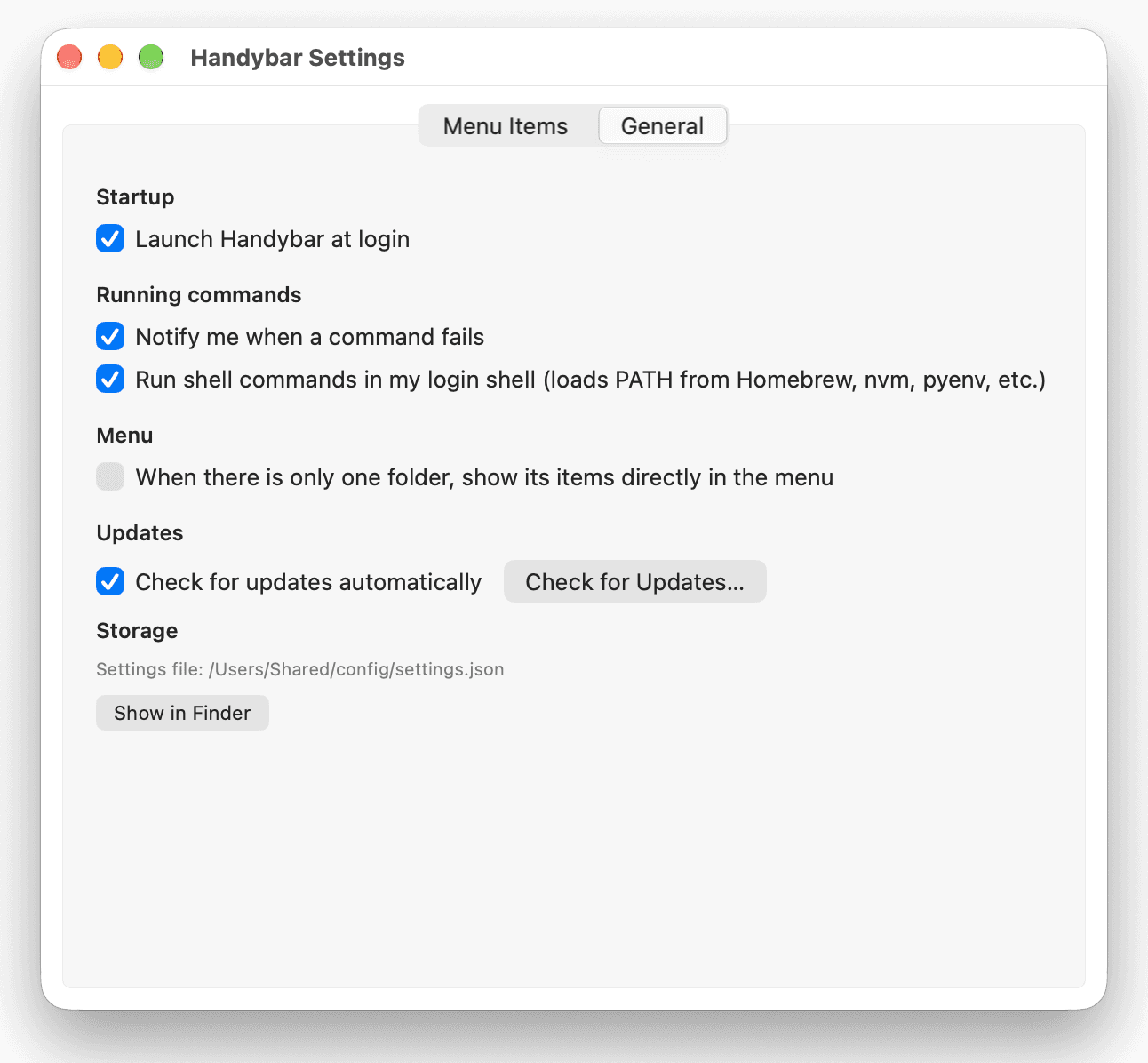 Handybar: General light mode