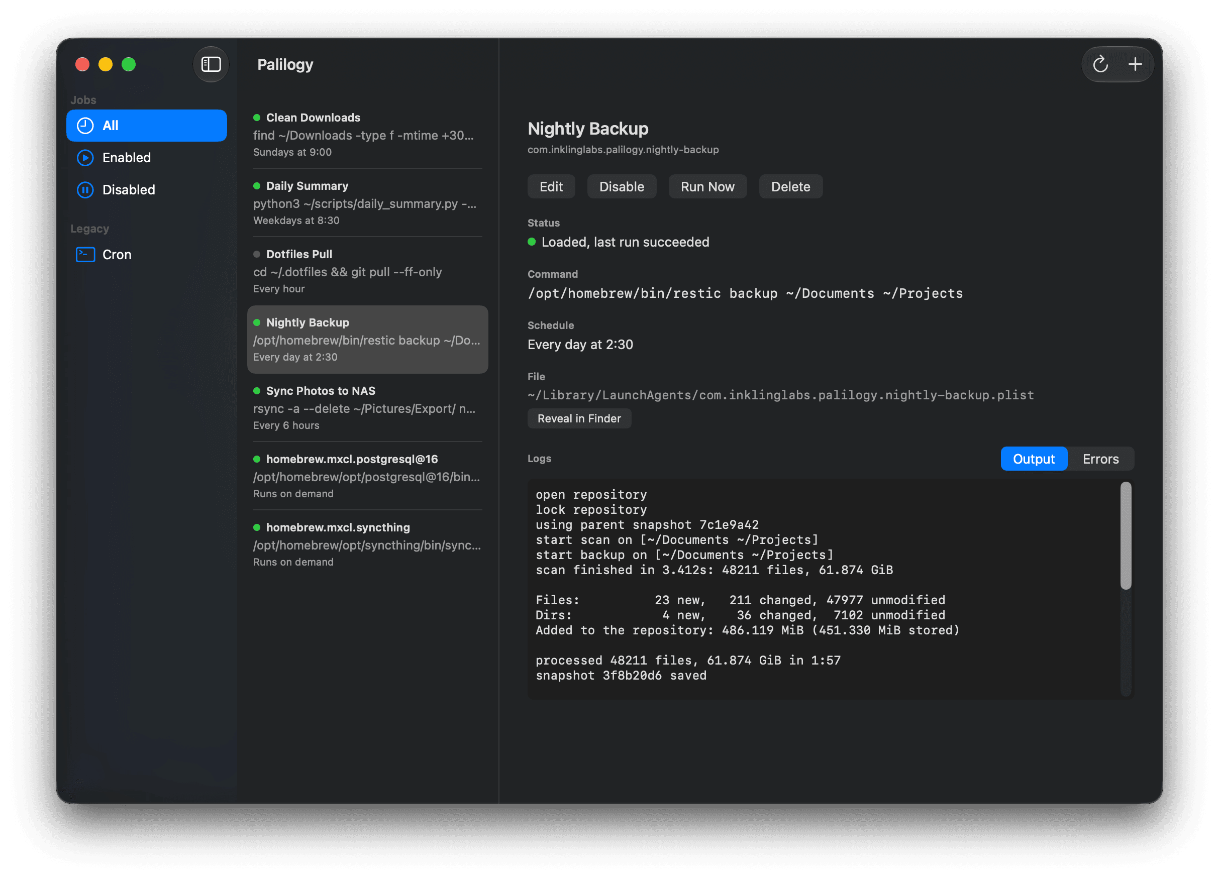 Palilogy: Jobs dark mode