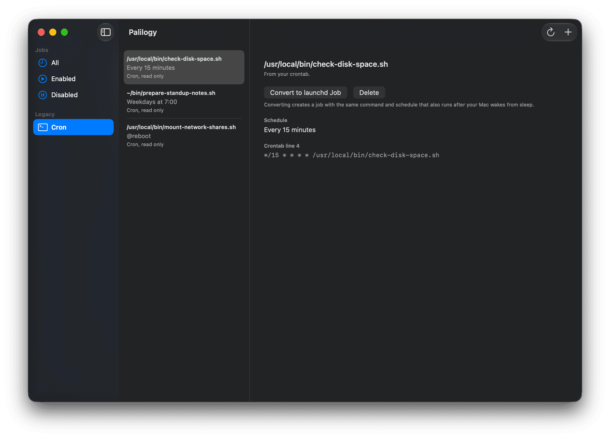 Palilogy: Cron dark mode