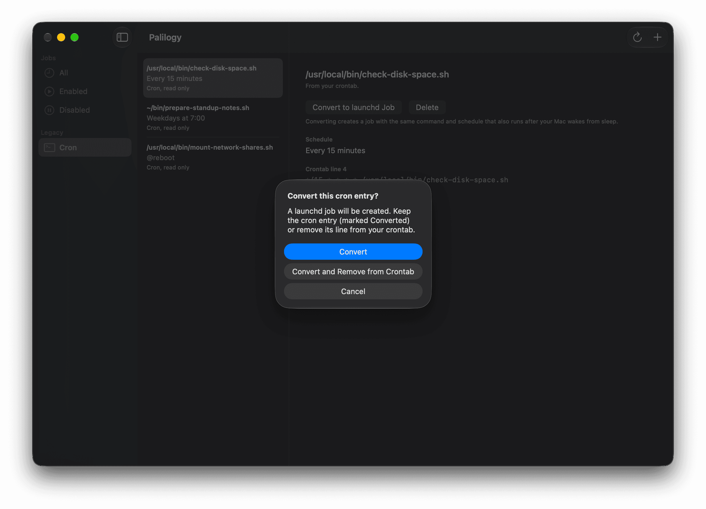 Palilogy: Convert cron job dark mode