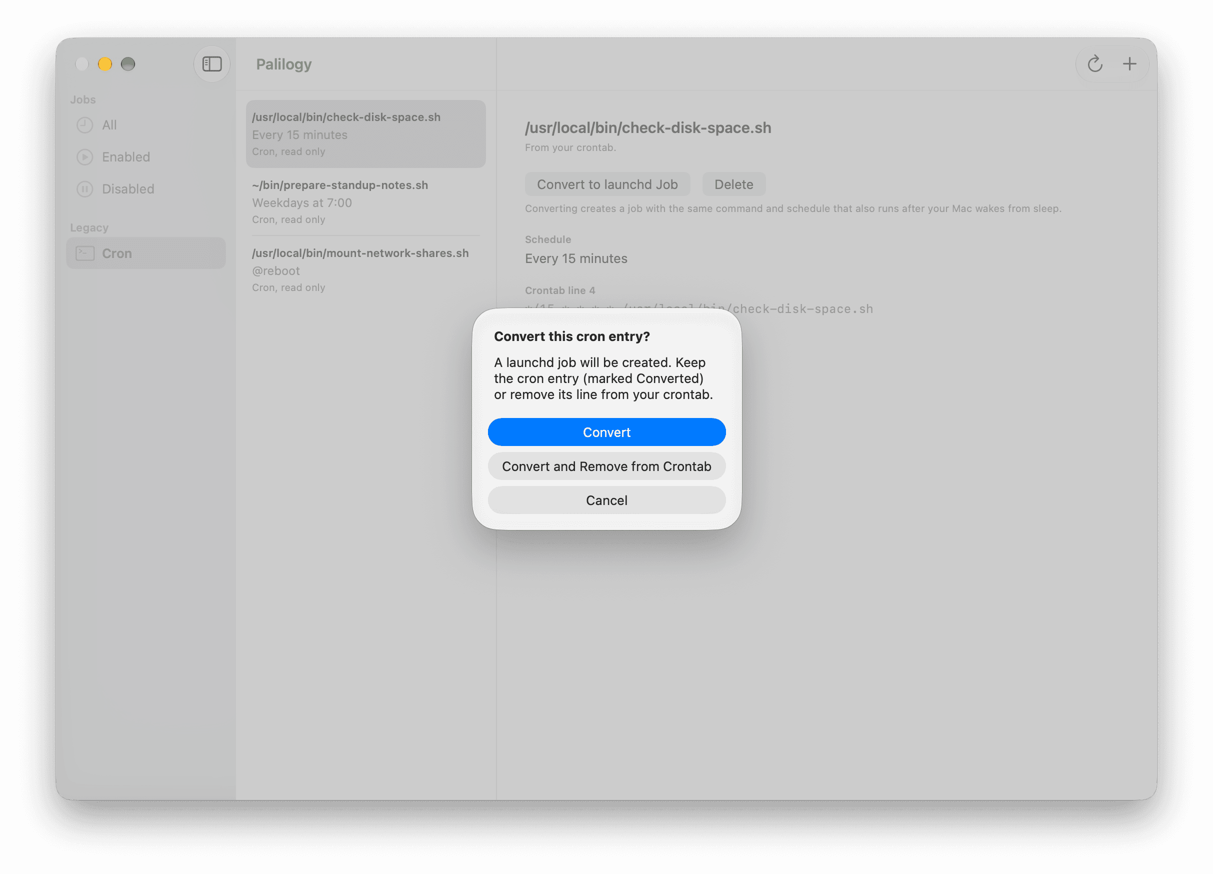 Palilogy: Convert cron job light mode