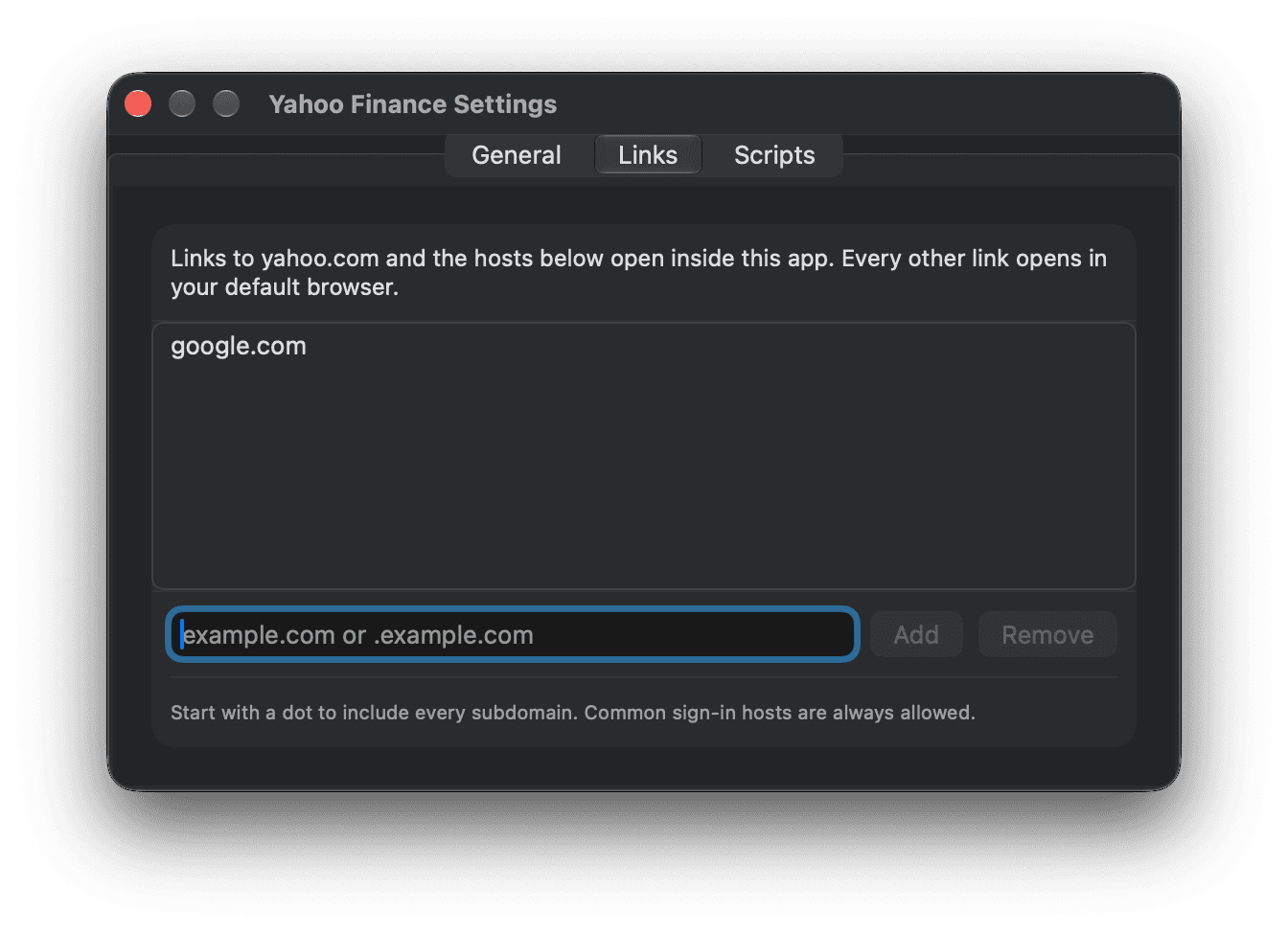 Rivlet: Settings links dark mode