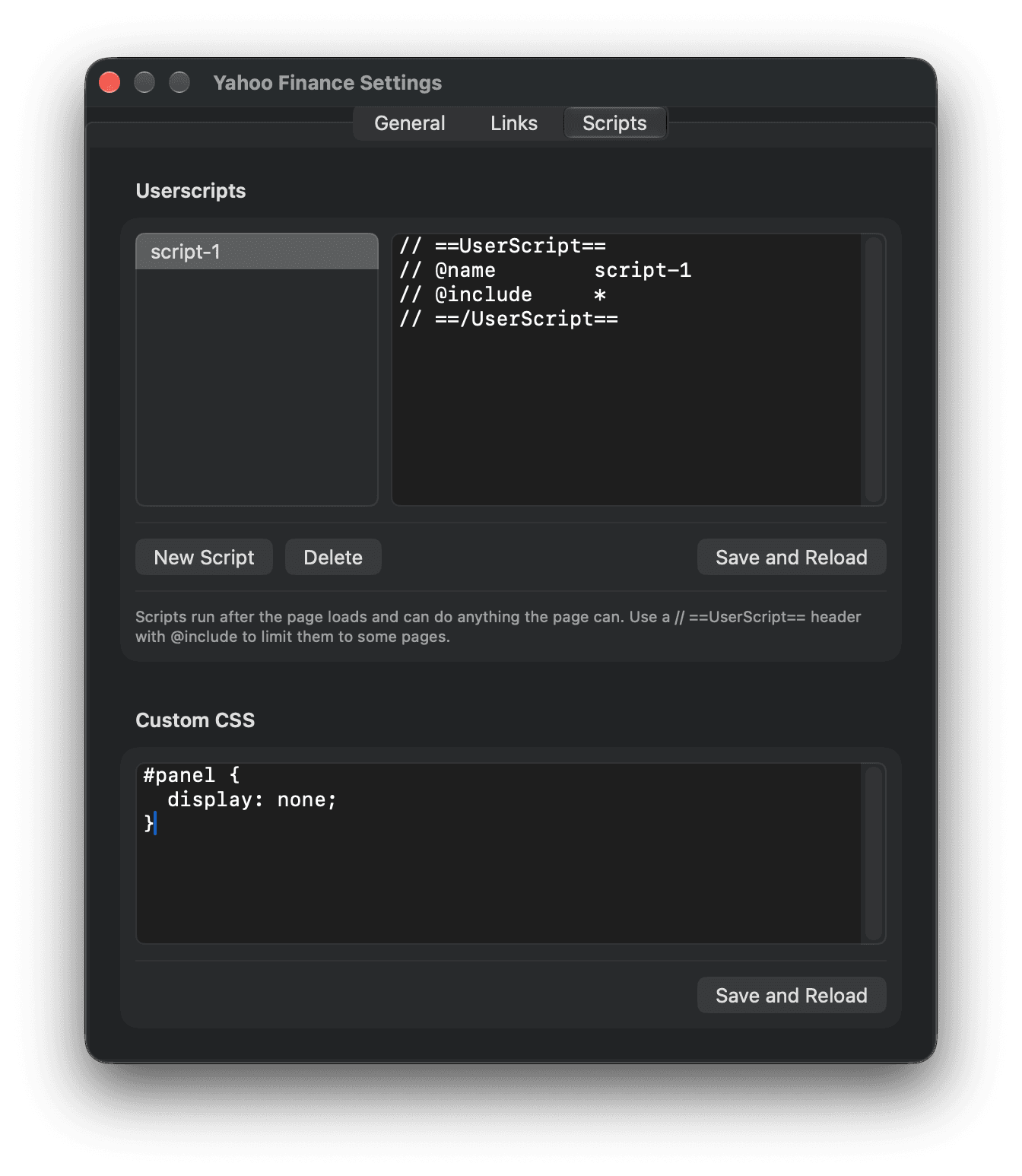 Rivlet: Settings scripts dark mode